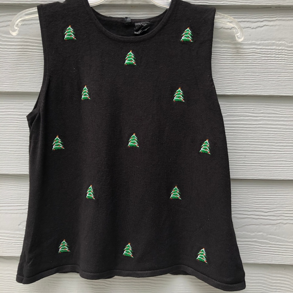 Christmas Sleeveless Embroidered Petite Sweater
